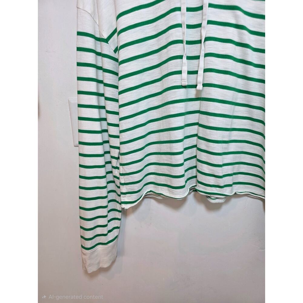 Evereve Striped Sweatshirt Hoodie Ivory Green Size L Cotton Modal - Picture 3 of 9